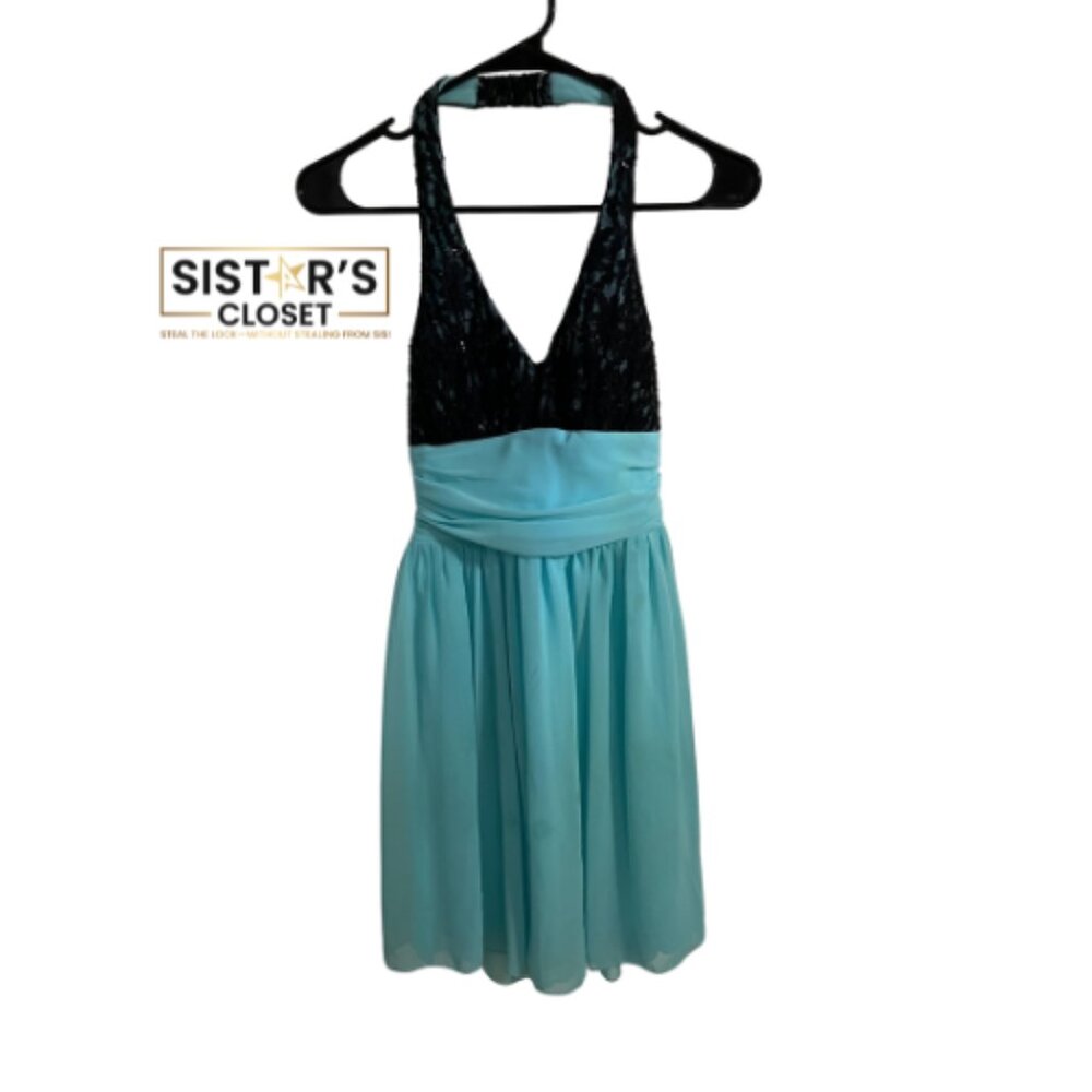 B Darlin Aqua and Black Halter Dress Size 5/6